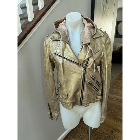 DOMA GENUINE LAMB SUEDE MOTO BIKER JACKET METALLIC WITH HOOD LARGE - Picture 1 of 4